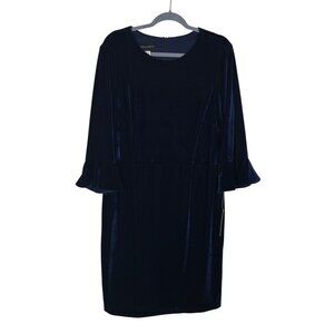 Donna Morgan Shift Dress Size 16 Blue Velvet Bell Sleeve Knee Length NWT